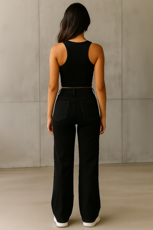 Black Blue High-Waisted Jeans for Women