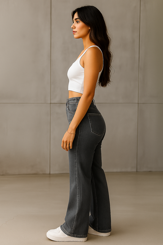 Grey High-Waisted Jeans for Women