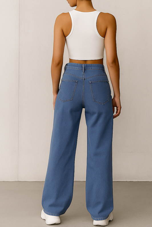 Blue High-Waisted Wide-Leg Jeans for Women
