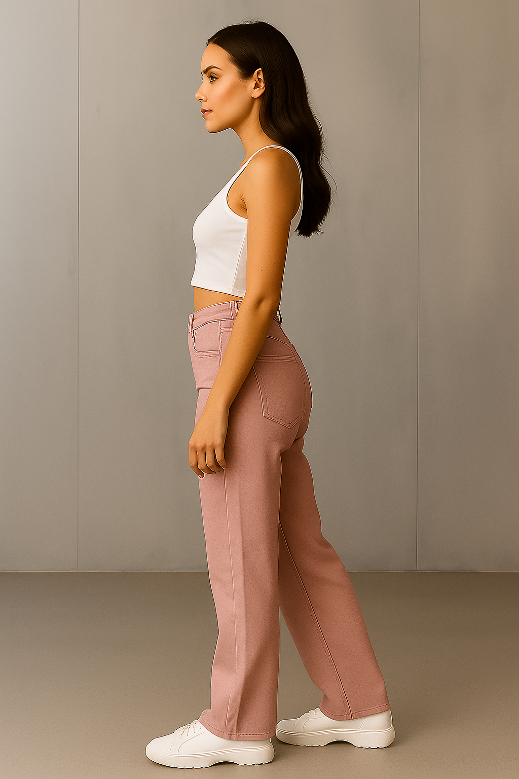 Premium Women Light Pink Straight-Fit Jeans