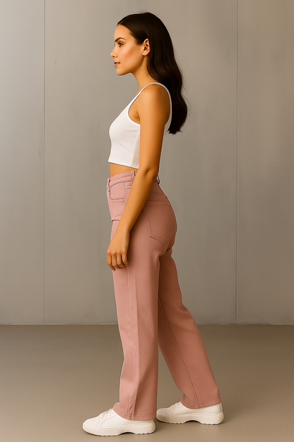 Premium Women Light Pink Straight-Fit Jeans
