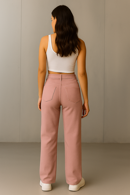 Premium Women Light Pink Straight-Fit Jeans