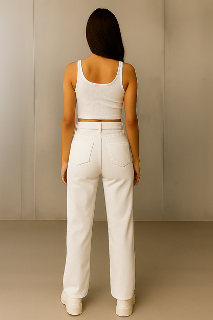 Premium Women White Straight-Fit Jeans