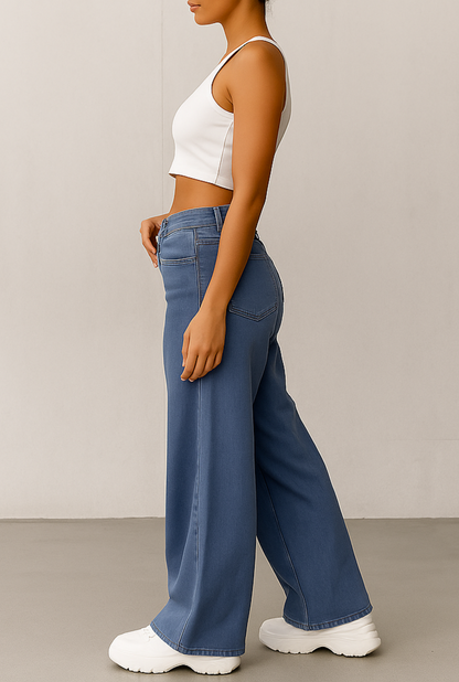 Blue High-Waisted Wide-Leg Jeans for Women