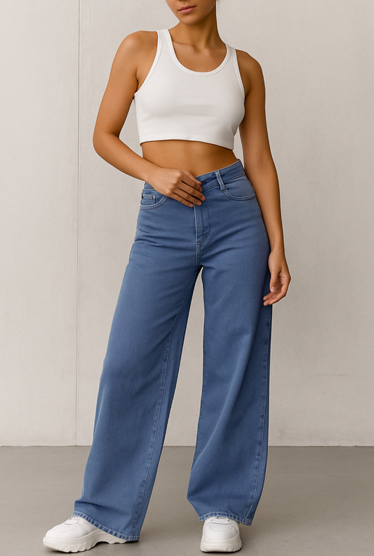 Blue High-Waisted Wide-Leg Jeans for Women